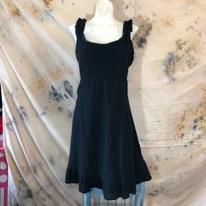 Odille Black crinkle midi peasant dress ruffle hem